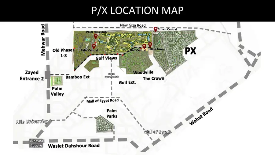 Location map of P/X in West Cairo, near the Pyramids and the main roads